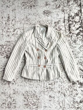 Vintage Mulberry Silk/Linen Striped Double-Breasted Cream & White Blazer Jacket